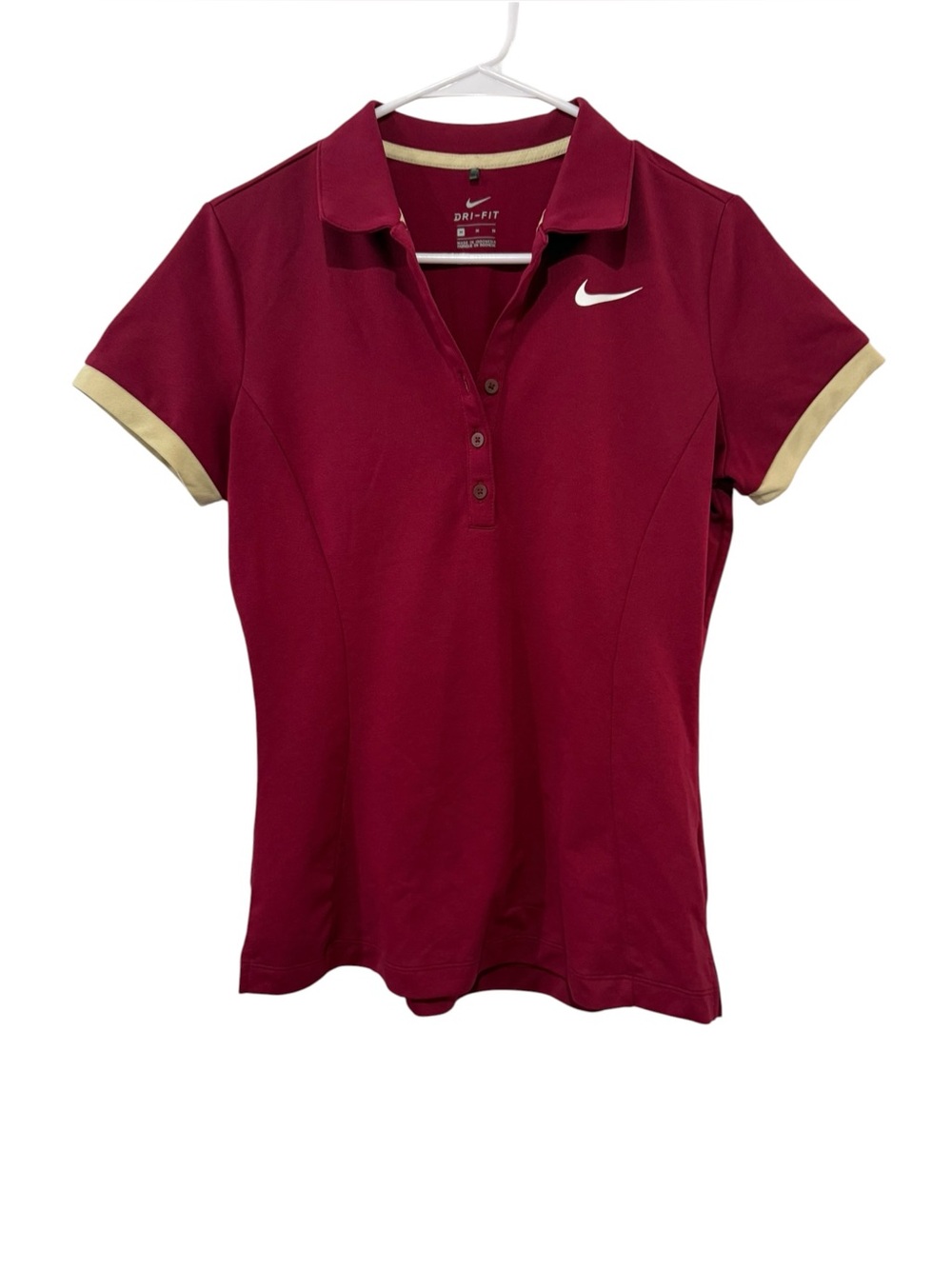 Nike Dri-FIT Burgundy Gold Fitted Golf Tennis Polo Shirt Athletic Top Medium